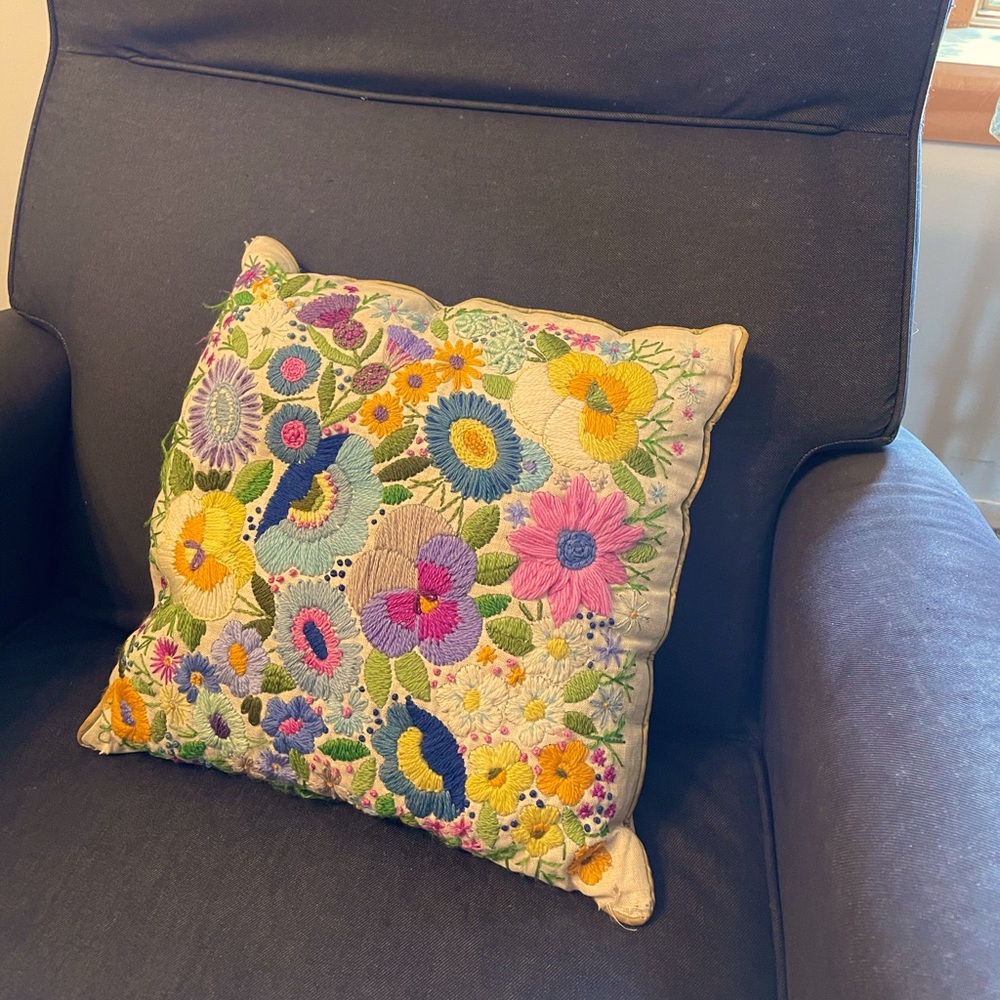 Vintage Handmade boho embroidered throw pillow